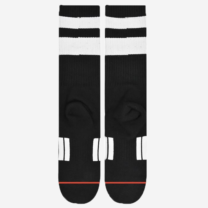 black, cool and fun thick stripe crew sock with combed cotton, moisture wicking and arch support