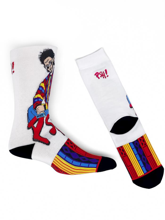 Chip diamond clothing clothing collaboration with pyvot socks. 