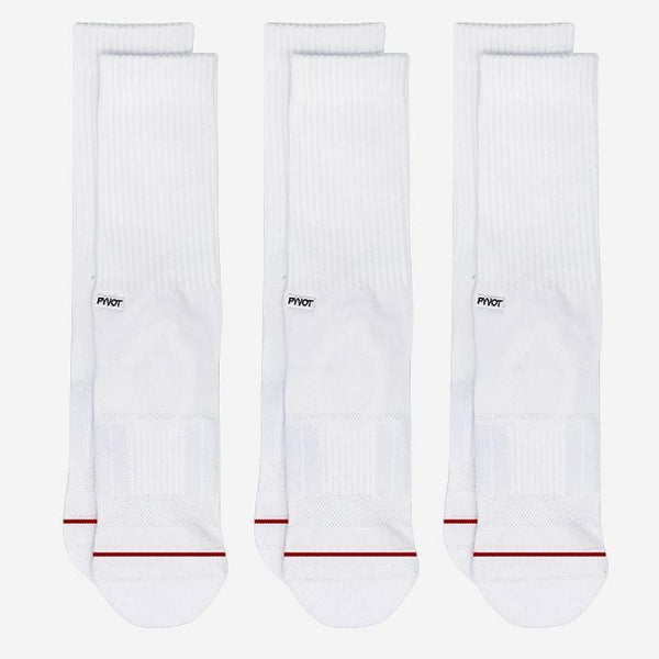 White 3 pack combed cotton socks with extra arch support, compression, and anti microbial yarns.