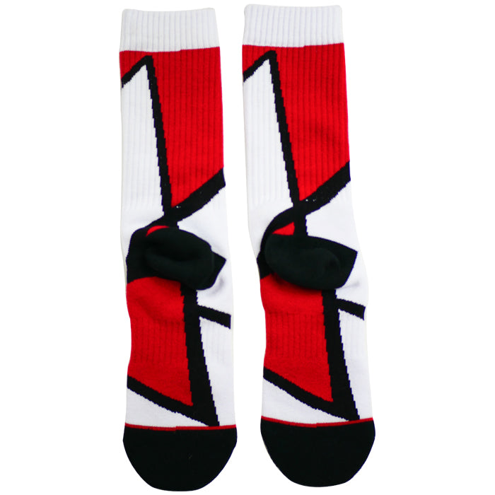 Back side of red streetwear sock.